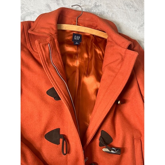 Vtg GAP Full Zip Toggles Collar 100% Wool Coat Color Burnt Orange Womens Size M - Picture 11 of 16